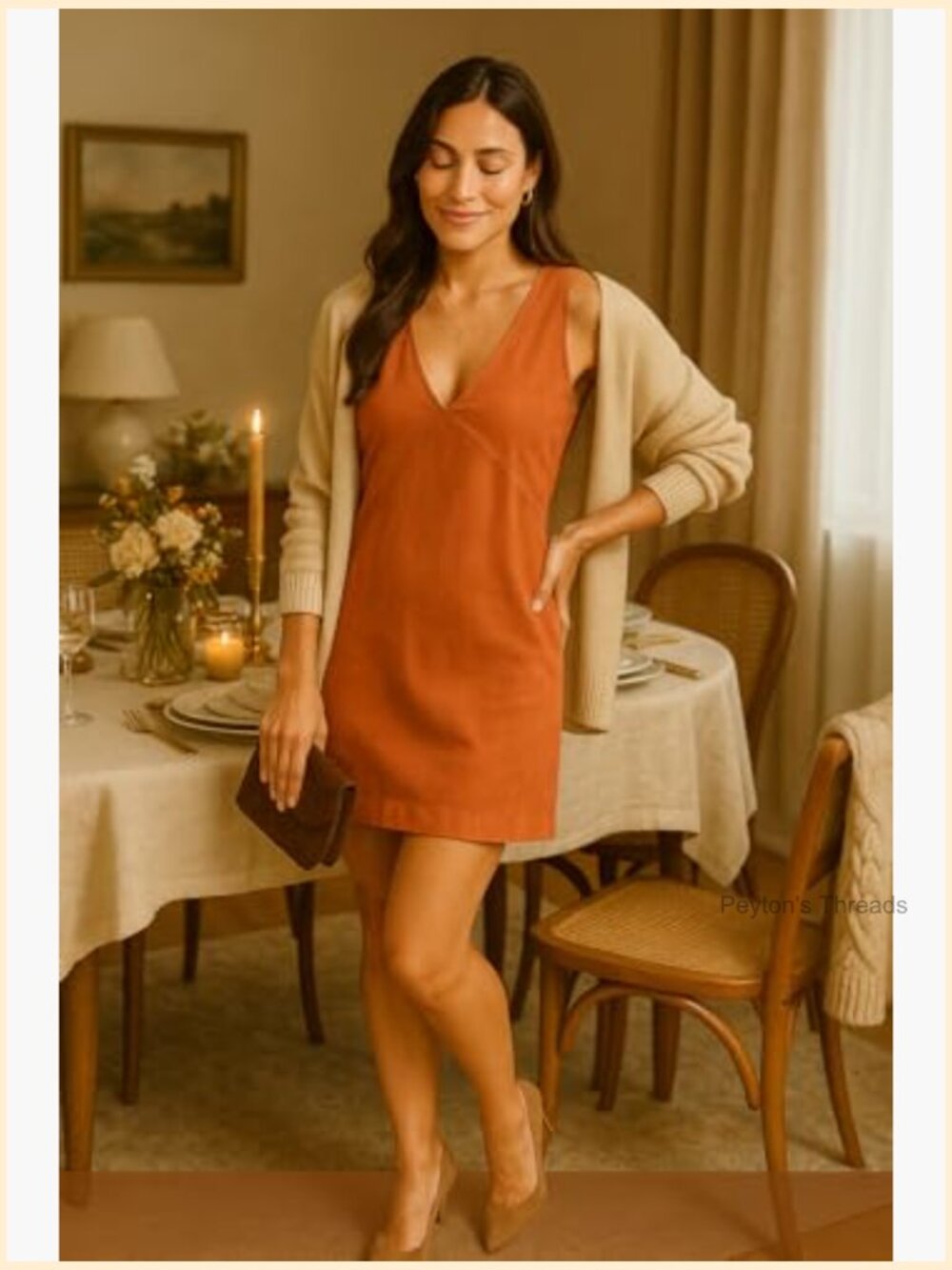 Pure Cotton V-Neck Midi Dress - A-Line Sleeveless Work Casual - Picture 2 of 6